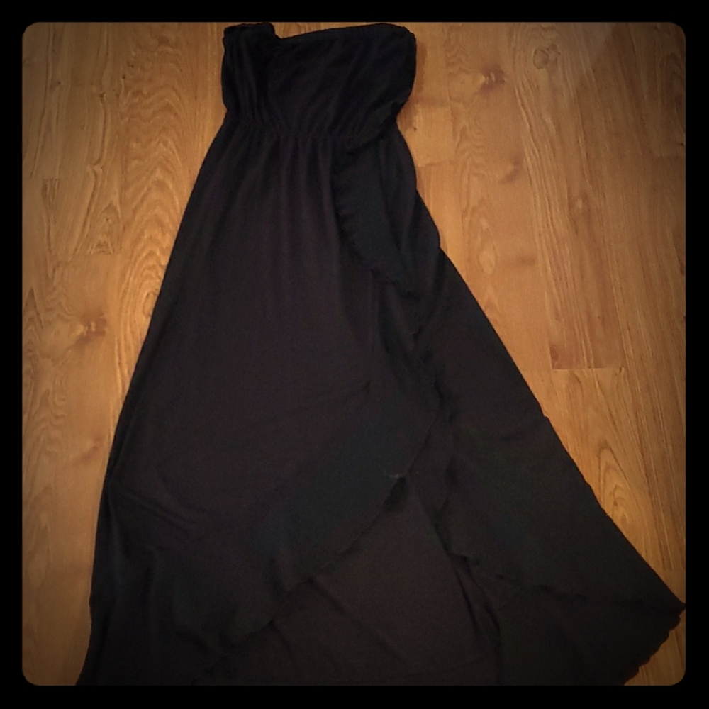 Strapless Side Slit Maxi Dress.